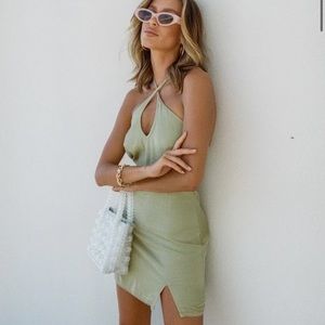 Princess Polly sage green Cindy mini dress slit. 4 / small